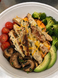 Sweet potato bowl with grilled chicken, avocado and vegetables at Renew at Raspitality